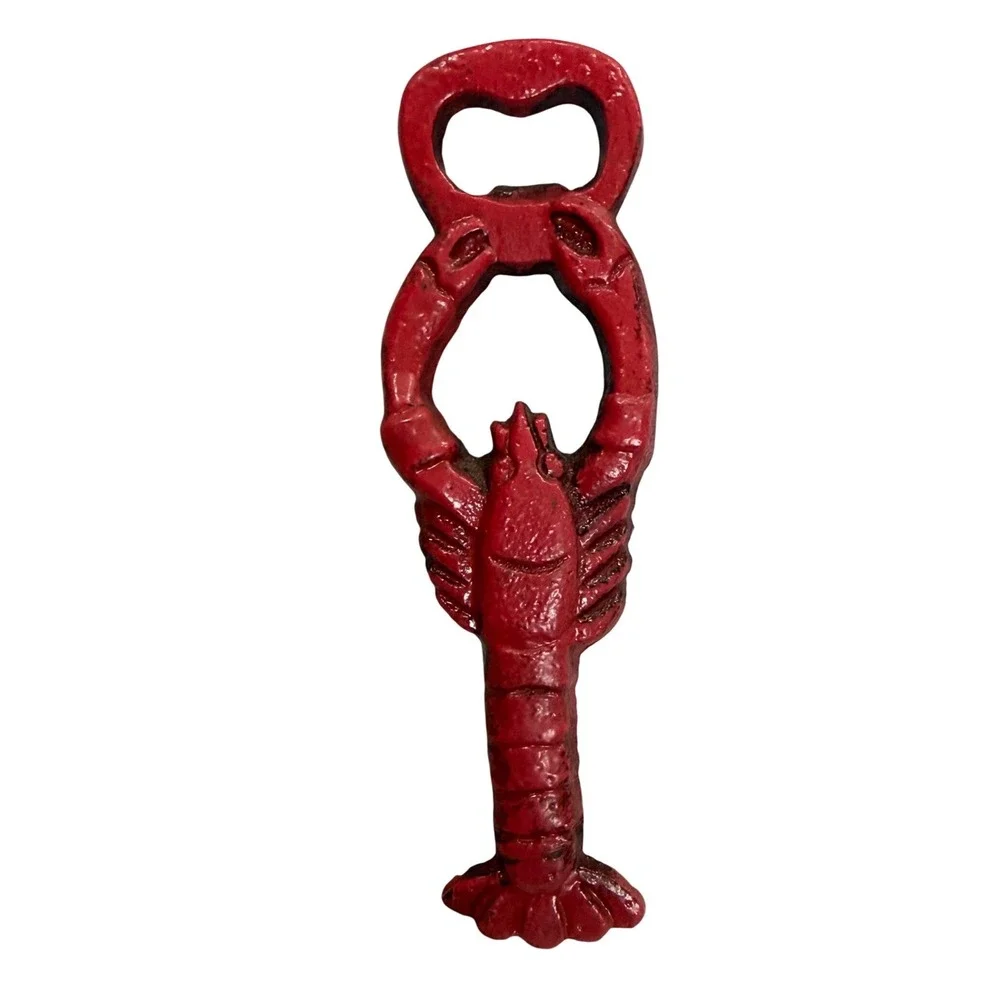 Vtg Red Cast Iron Lobster Bottle Opener Nautical Coastal Bar Man Cave Crawfish